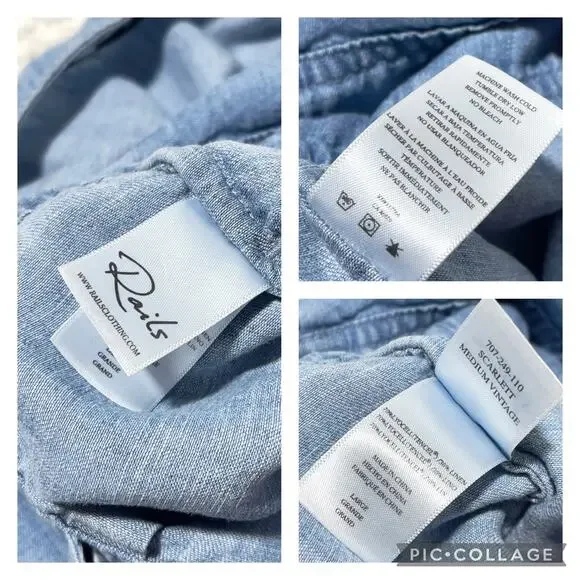 Rails SZ L Blue Chambray Denim Tank Button Front Romper - Picture 9 of 9